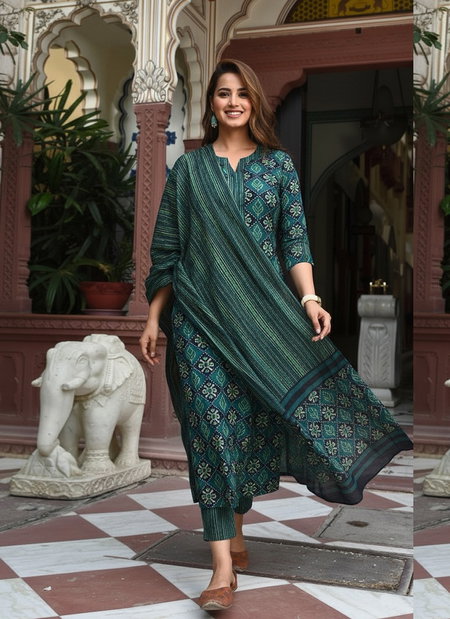 Green Colour Rayon Printed Kurti With Pant Dupatta Bulk Orders In India Aaradhna 2051
